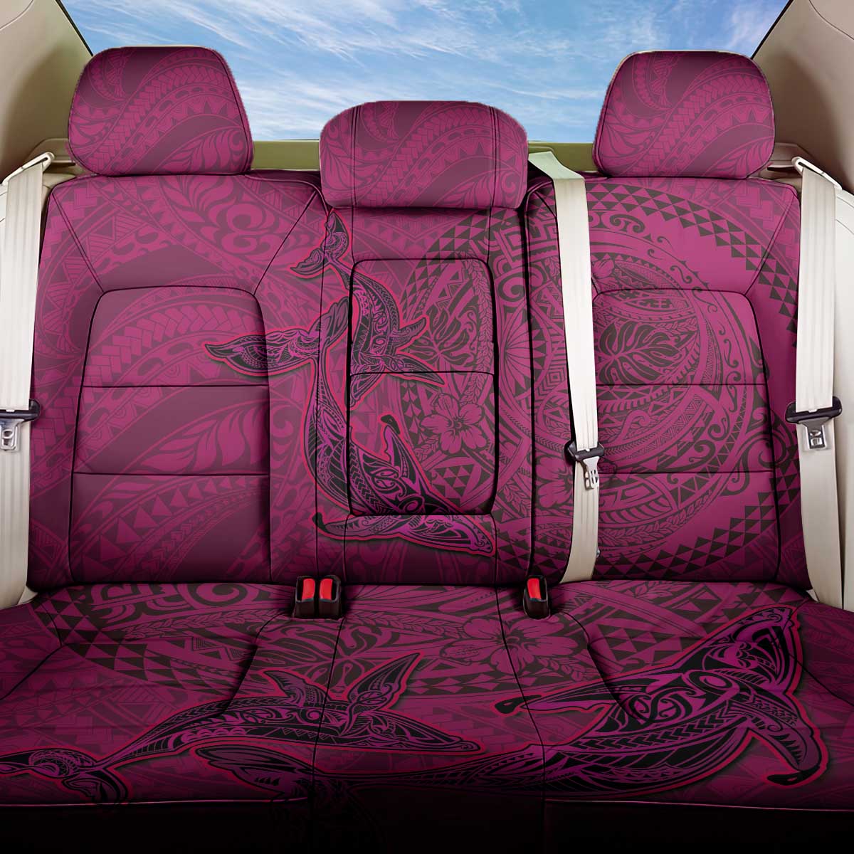 Hawaiian Whales Polynesian Art Motifs Back Car Seat Cover Pink Color - Polynesian Pride