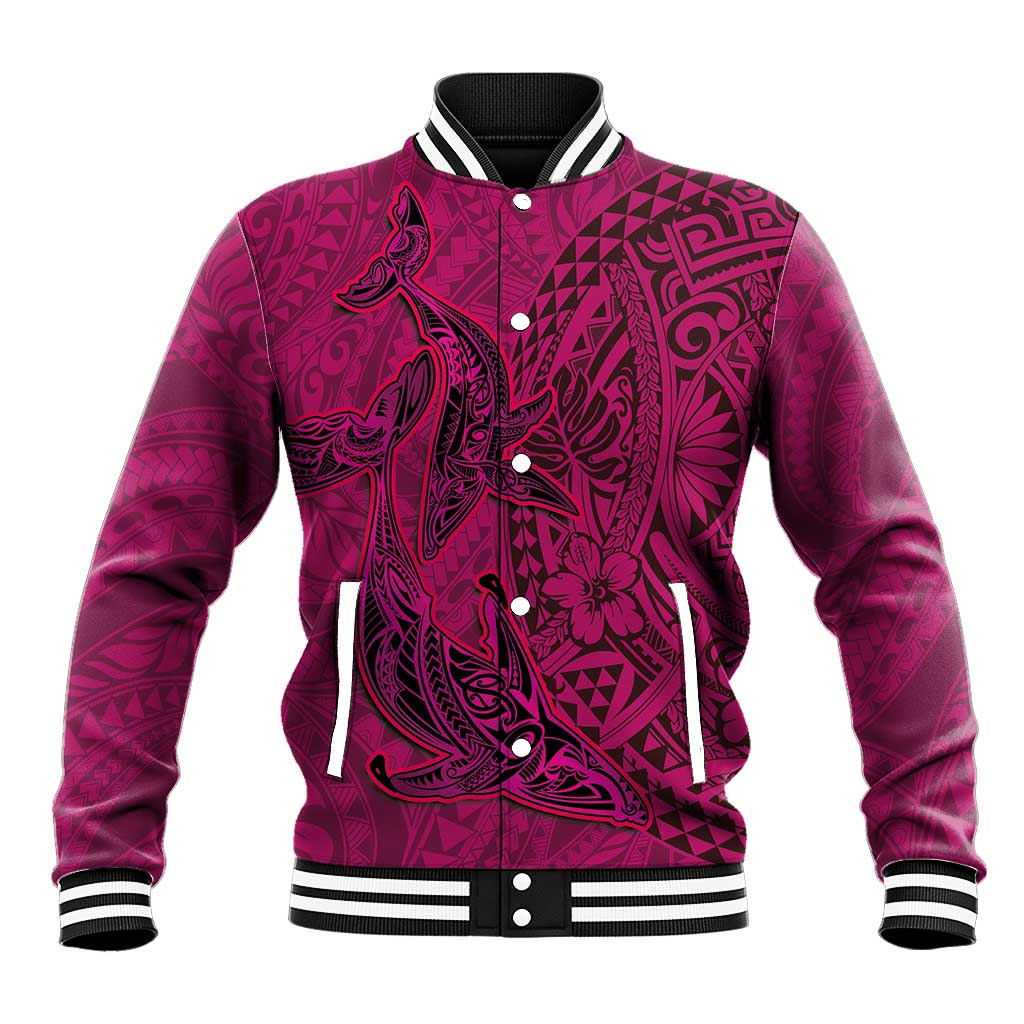 Hawaiian Whales Polynesian Art Motifs Baseball Jacket Pink Color - Polynesian Pride