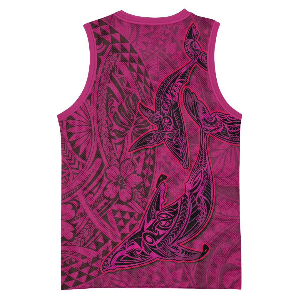 Hawaiian Whales Polynesian Art Motifs Basketball Jersey Pink Color - Polynesian Pride