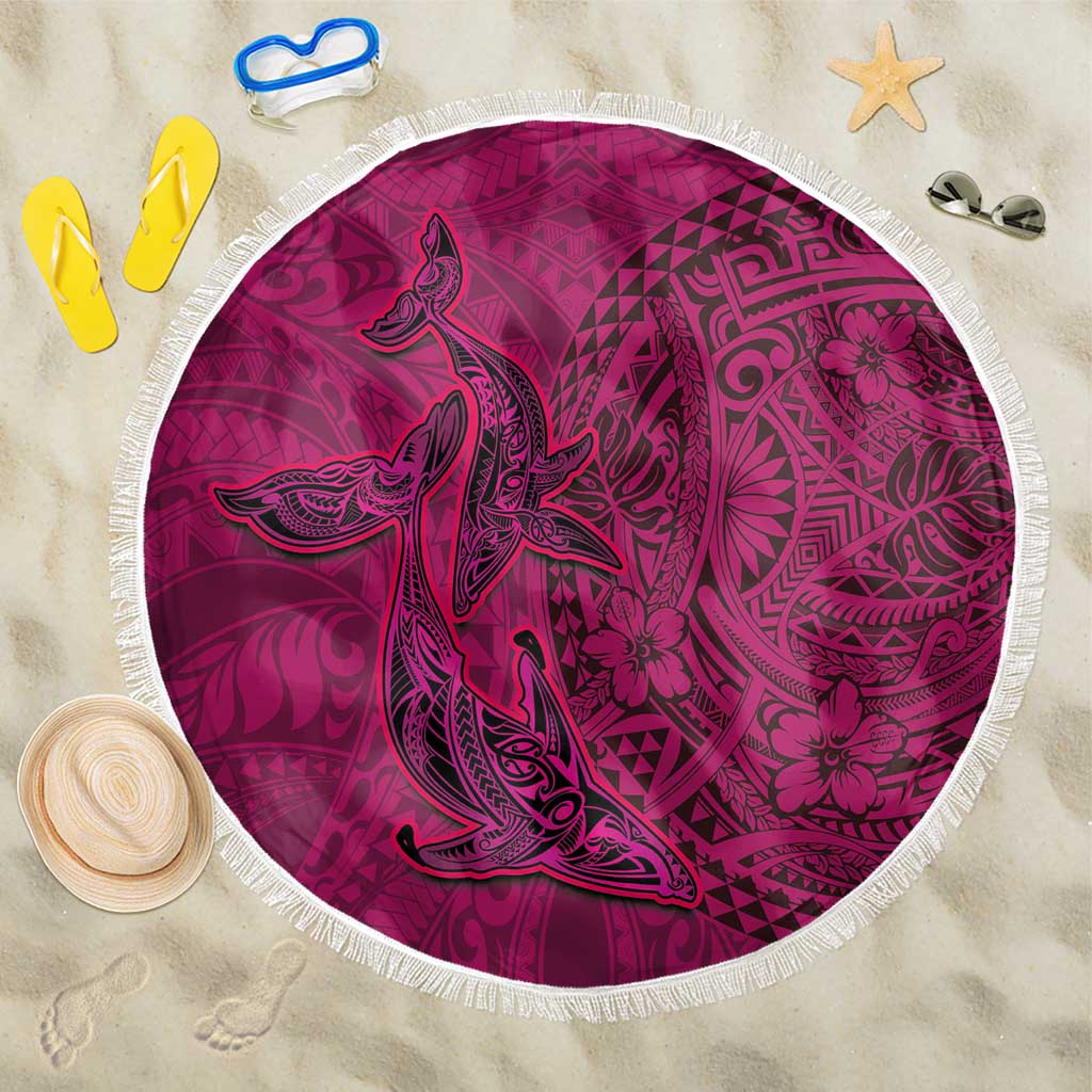 Hawaiian Whales Polynesian Art Motifs Beach Blanket Pink Color - Polynesian Pride