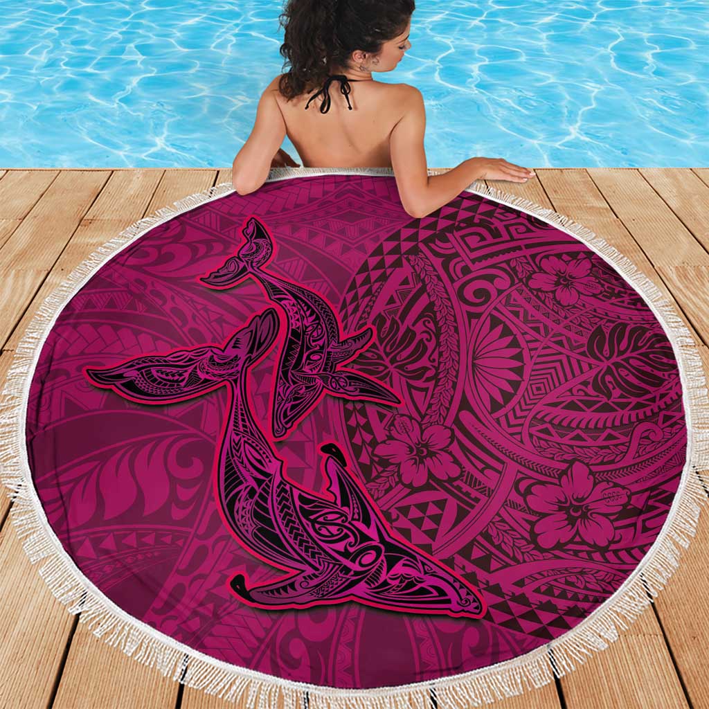 Hawaiian Whales Polynesian Art Motifs Beach Blanket Pink Color - Polynesian Pride