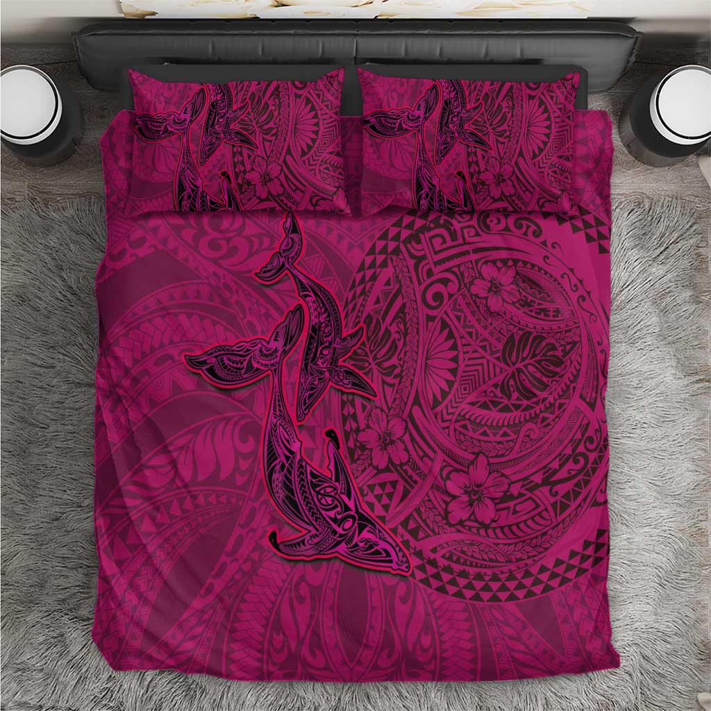 Hawaiian Whales Polynesian Art Motifs Bedding Set Pink Color - Polynesian Pride