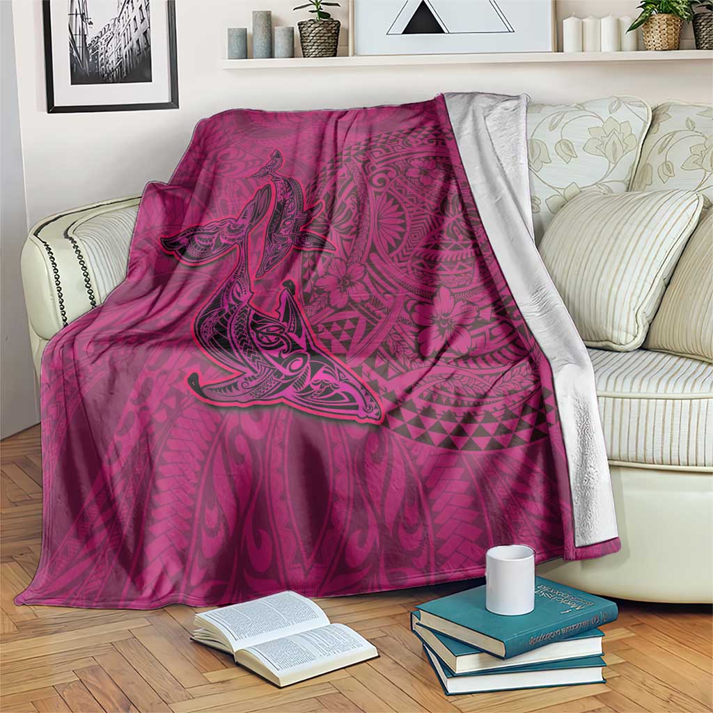 Hawaiian Whales Polynesian Art Motifs Blanket Pink Color - Polynesian Pride