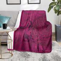 Hawaiian Whales Polynesian Art Motifs Blanket Pink Color - Polynesian Pride