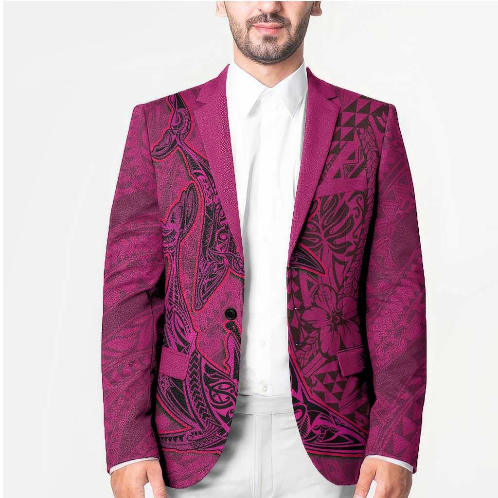 Hawaiian Whales Polynesian Art Motifs Blazer Pink Color - Polynesian Pride