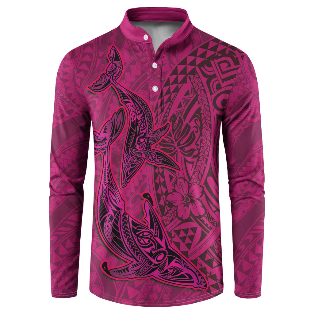 Hawaiian Whales Polynesian Art Motifs Button Sweatshirt Pink Color - Polynesian Pride