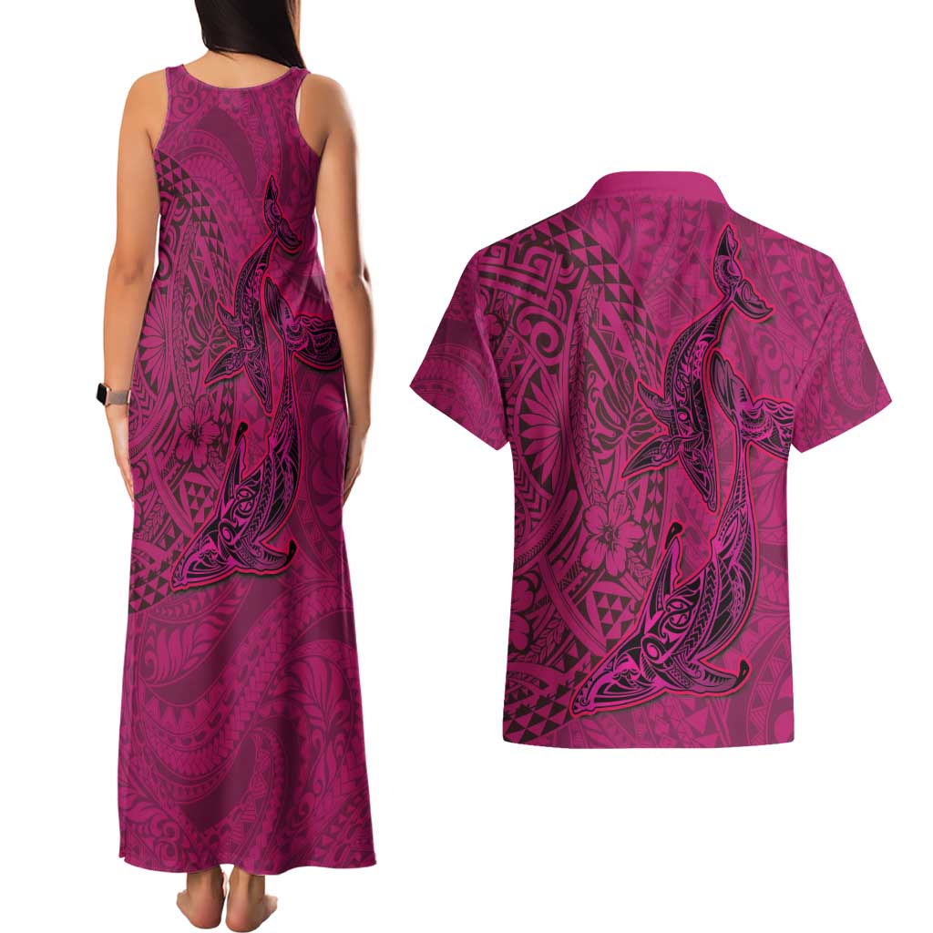 Hawaiian Whales Polynesian Art Motifs Couples Matching Tank Maxi Dress and Hawaiian Shirt Pink Color LT03 - Polynesian Pride