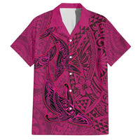 Hawaiian Whales Polynesian Art Motifs Family Matching Puletasi and Hawaiian Shirt Pink Color - Polynesian Pride