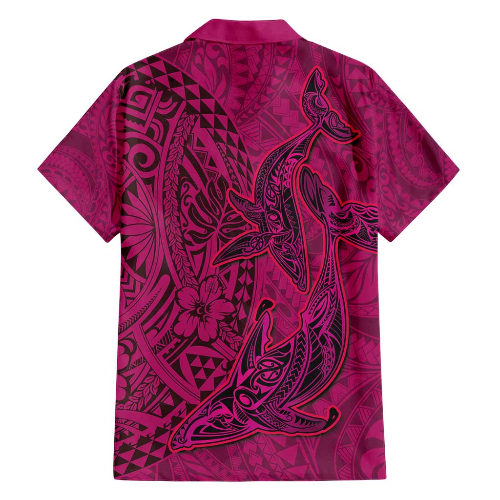 Hawaiian Whales Polynesian Art Motifs Family Matching Summer Maxi Dress and Hawaiian Shirt Pink Color - Polynesian Pride