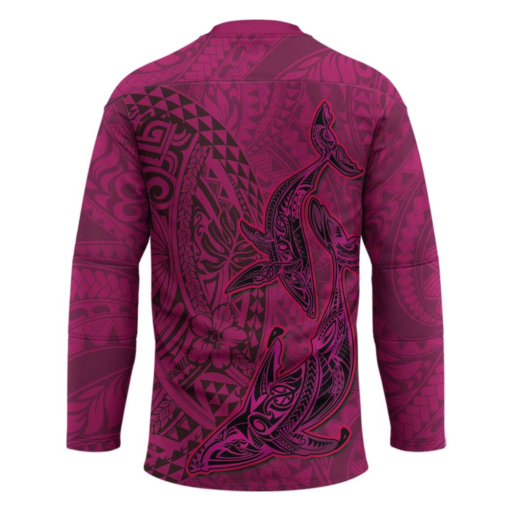 Hawaiian Whales Polynesian Art Motifs Hockey Jersey Pink Color - Polynesian Pride