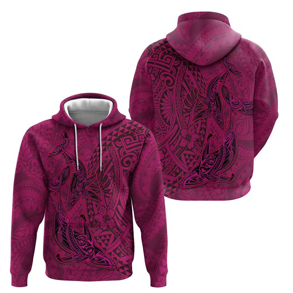 Hawaiian Whales Polynesian Art Motifs Hoodie Pink Color - Polynesian Pride