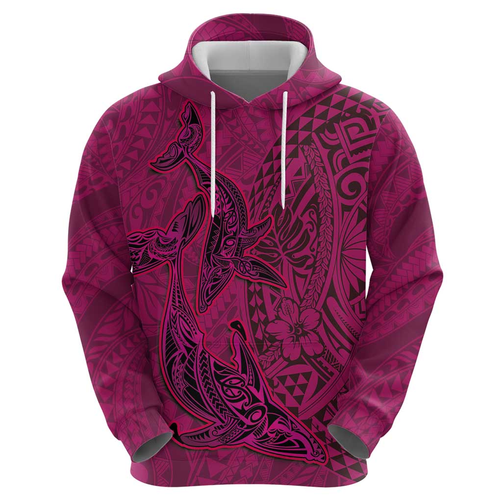 Hawaiian Whales Polynesian Art Motifs Hoodie Pink Color - Polynesian Pride