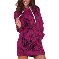 Hawaiian Whales Polynesian Art Motifs Hoodie Dress Pink Color - Polynesian Pride