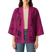 Hawaiian Whales Polynesian Art Motifs Kimono Pink Color - Polynesian Pride