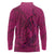 Hawaiian Whales Polynesian Art Motifs Long Sleeve Polo Shirt Pink Color - Polynesian Pride