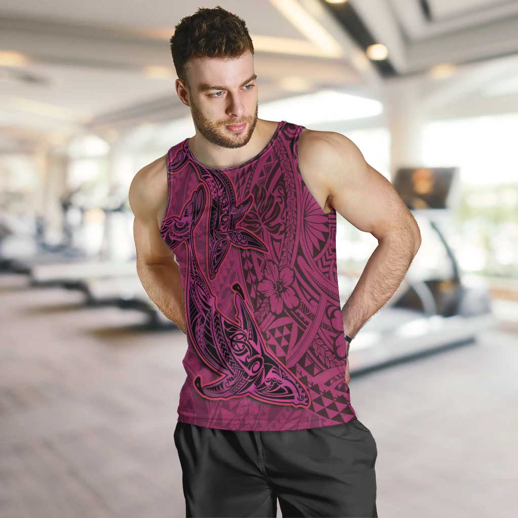 Hawaiian Whales Polynesian Art Motifs Men Tank Top Pink Color - Polynesian Pride
