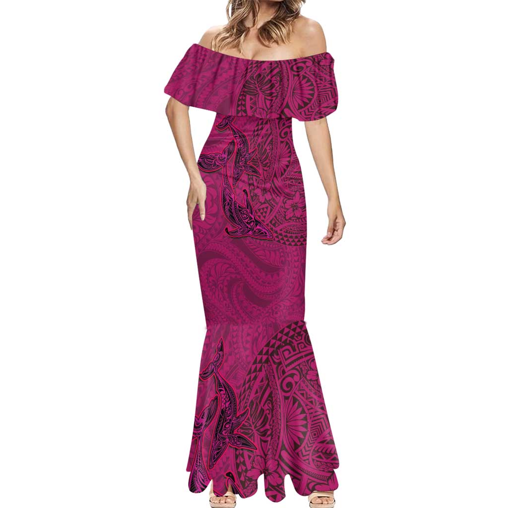 Hawaiian Whales Polynesian Art Motifs Mermaid Dress Pink Color - Polynesian Pride