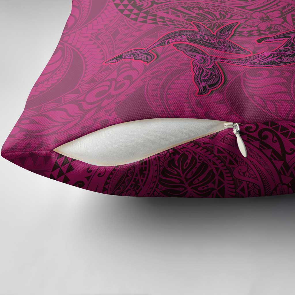 Hawaiian Whales Polynesian Art Motifs Pillow Cover Pink Color - Polynesian Pride