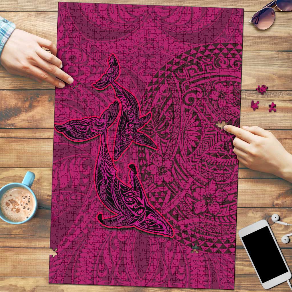 Hawaiian Whales Polynesian Art Motifs Puzzle Pink Color - Polynesian Pride