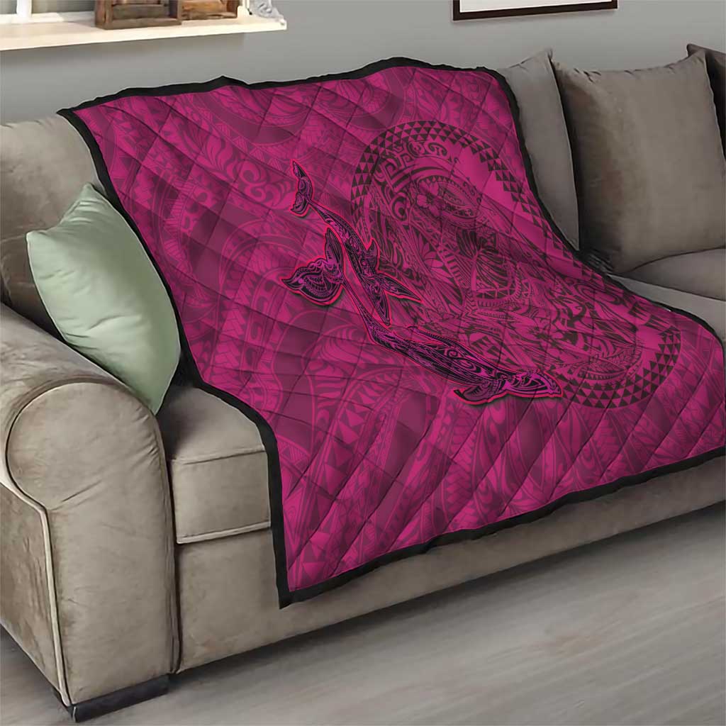 Hawaiian Whales Polynesian Art Motifs Quilt Pink Color - Polynesian Pride