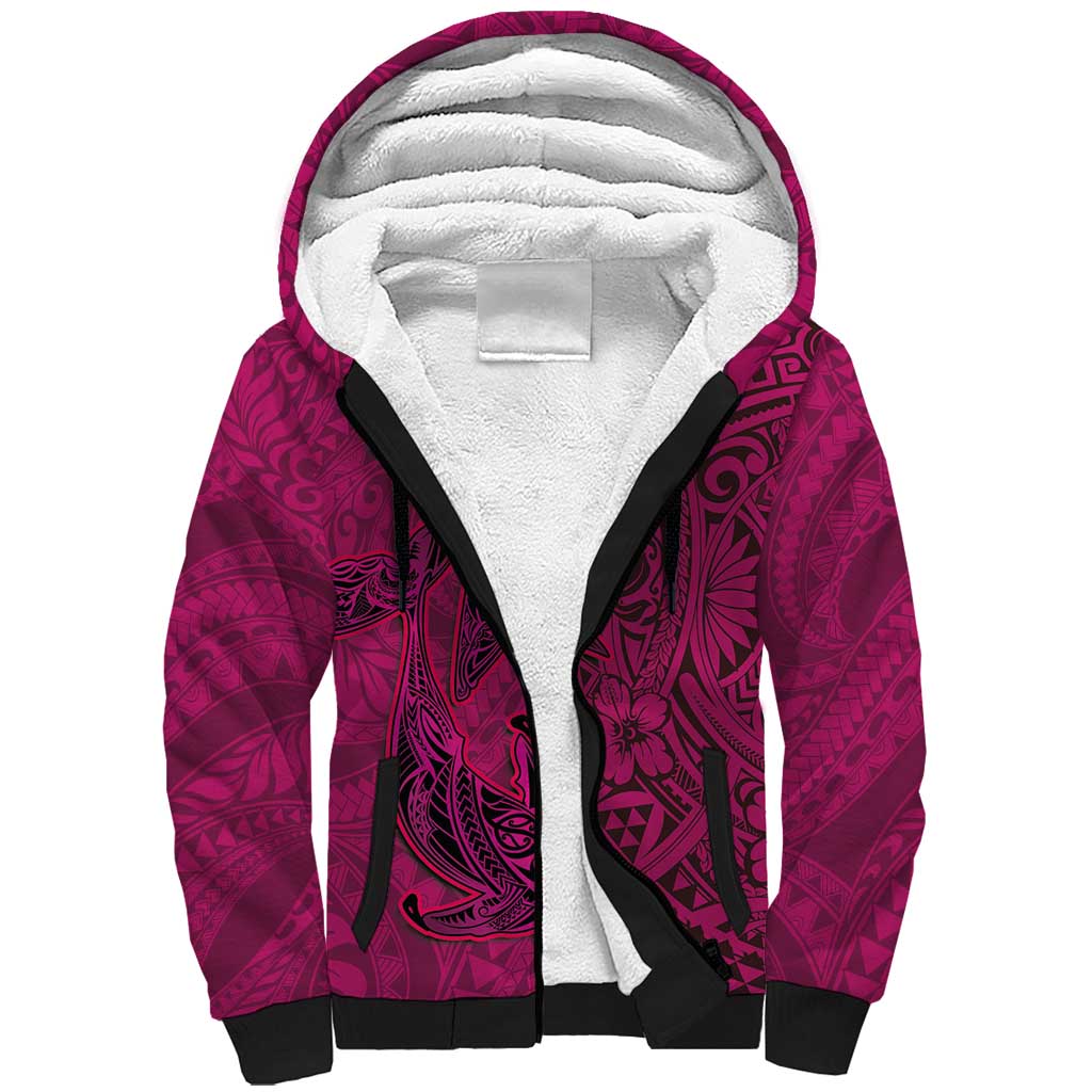 Hawaiian Whales Polynesian Art Motifs Sherpa Hoodie Pink Color - Polynesian Pride