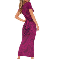 Hawaiian Whales Polynesian Art Motifs Short Sleeve Bodycon Dress Pink Color - Polynesian Pride