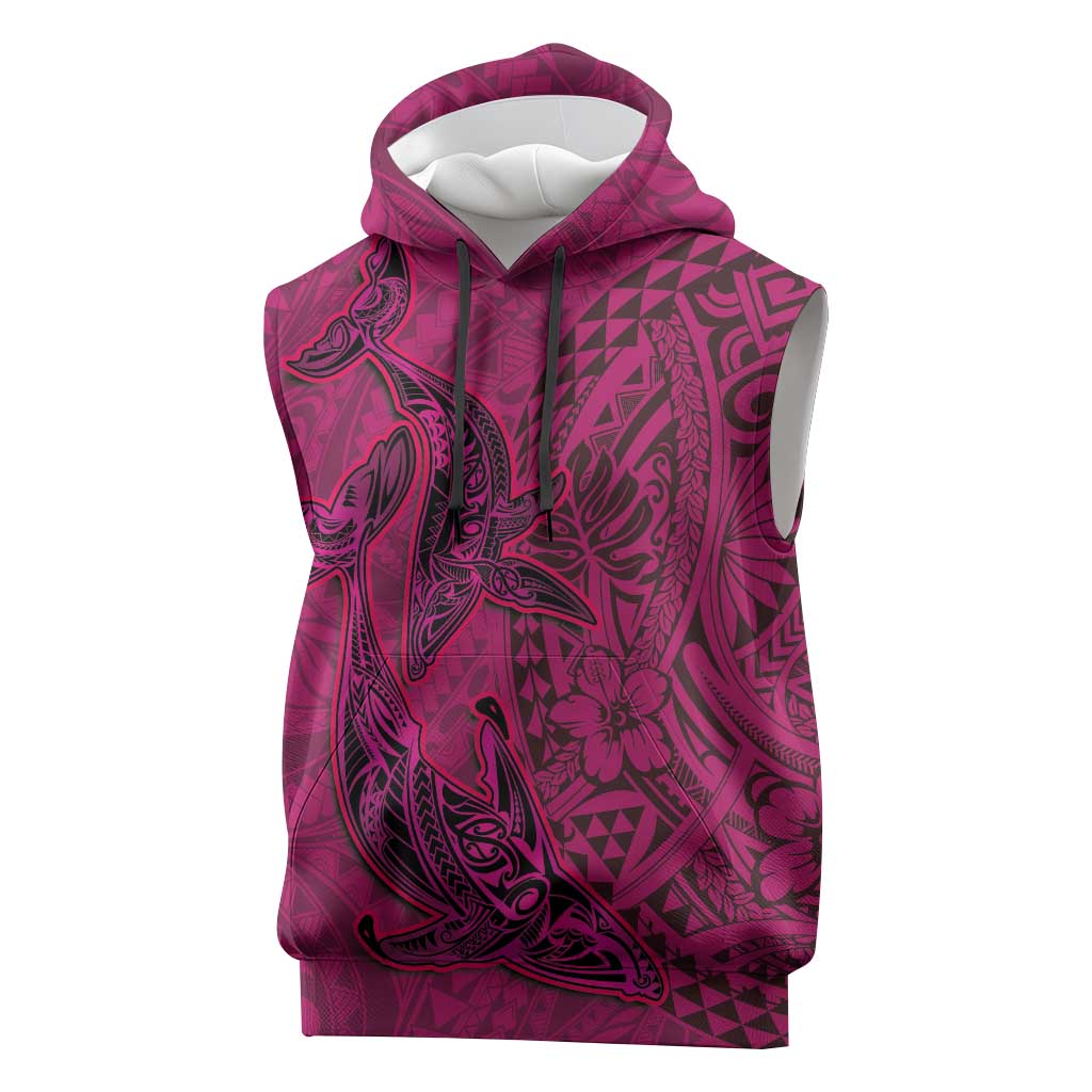 Hawaiian Whales Polynesian Art Motifs Sleeveless Hoodie Pink Color - Polynesian Pride