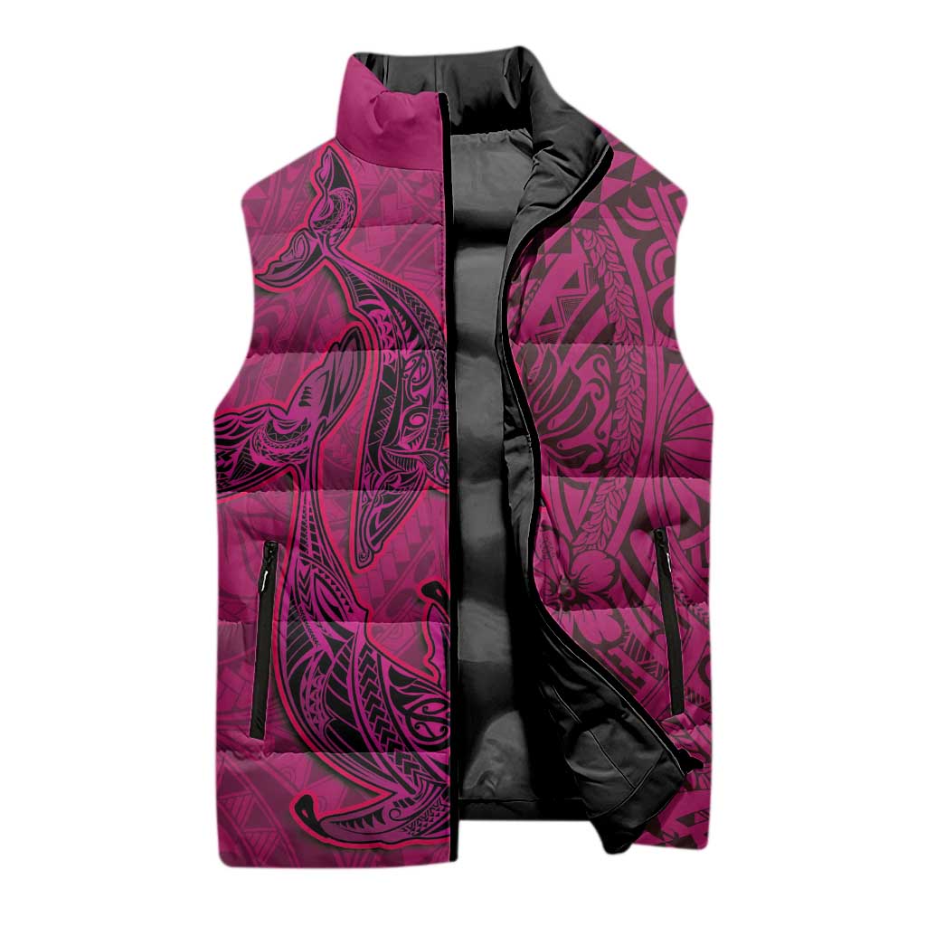 Hawaiian Whales Polynesian Art Motifs Sleeveless Puffer Jacket Pink Color - Polynesian Pride