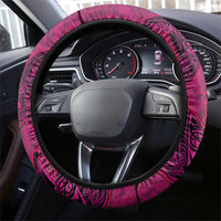 Hawaiian Whales Polynesian Art Motifs Steering Wheel Cover Pink Color - Polynesian Pride