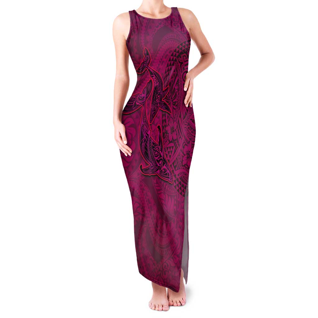 Hawaiian Whales Polynesian Art Motifs Tank Maxi Dress Pink Color - Polynesian Pride