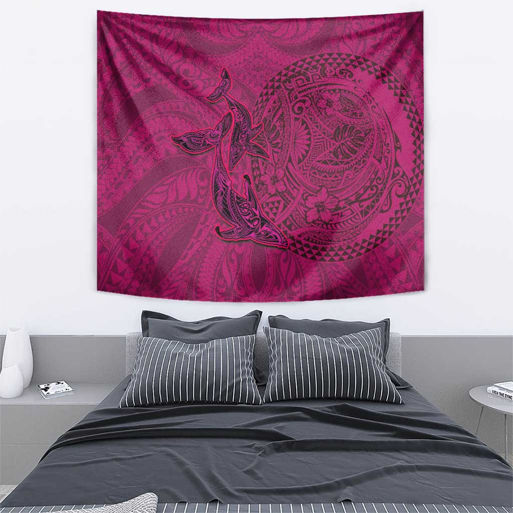Hawaiian Whales Polynesian Art Motifs Tapestry Pink Color - Polynesian Pride