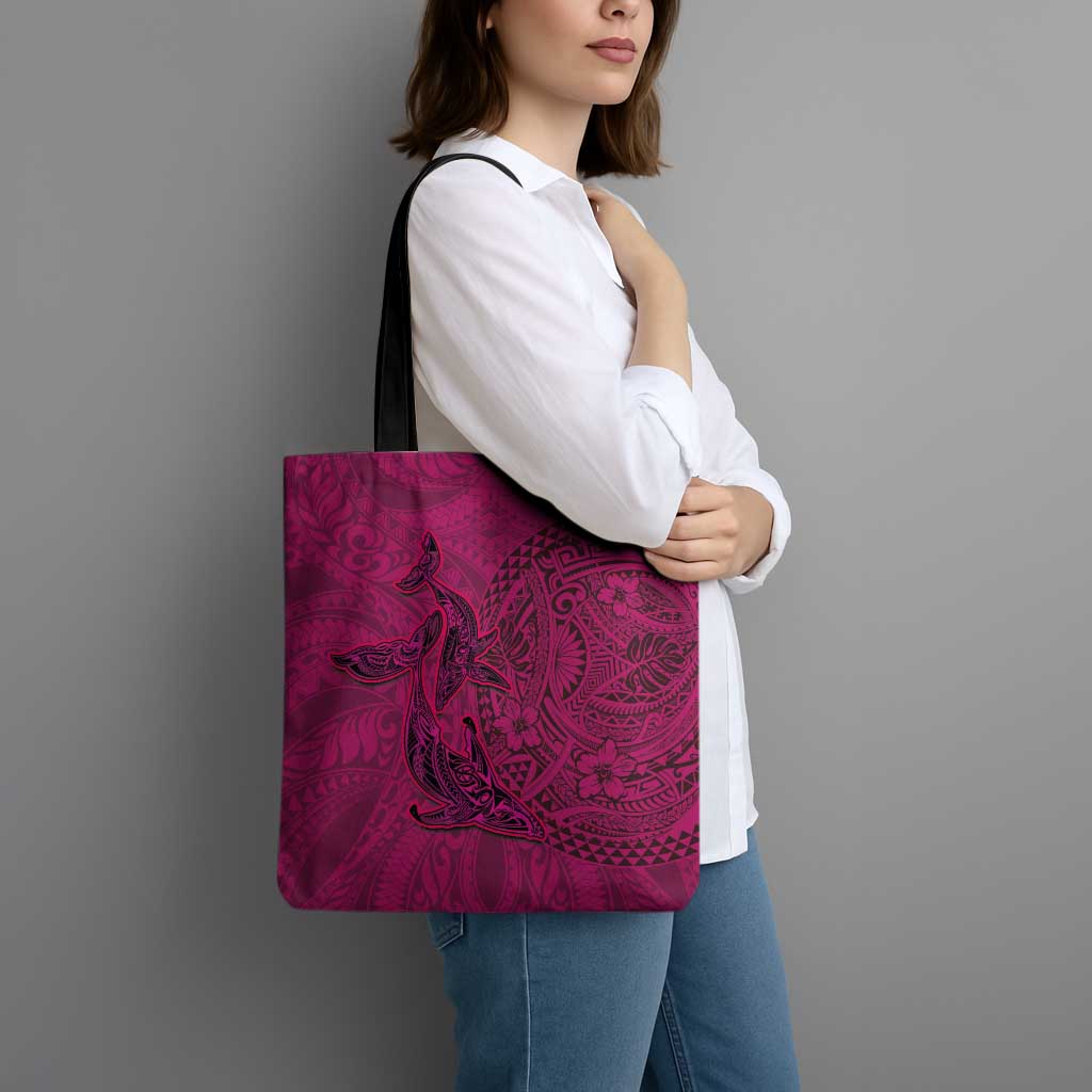 Hawaiian Whales Polynesian Art Motifs Tote Bag Pink Color - Polynesian Pride