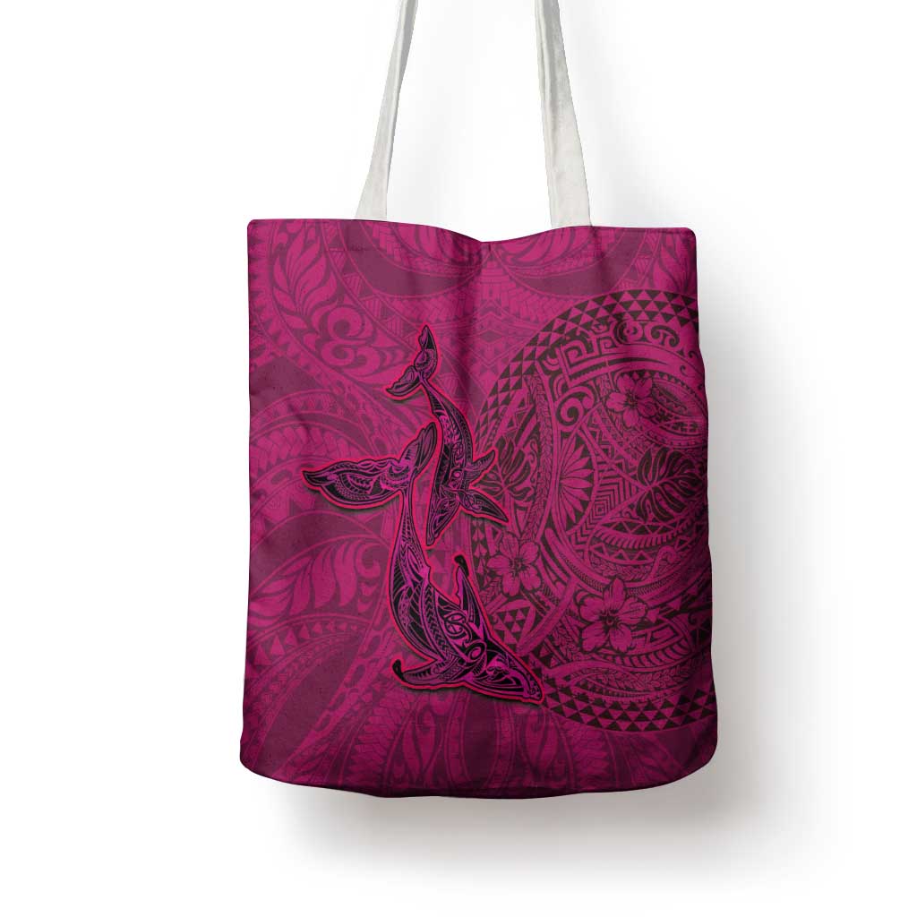 Hawaiian Whales Polynesian Art Motifs Tote Bag Pink Color - Polynesian Pride