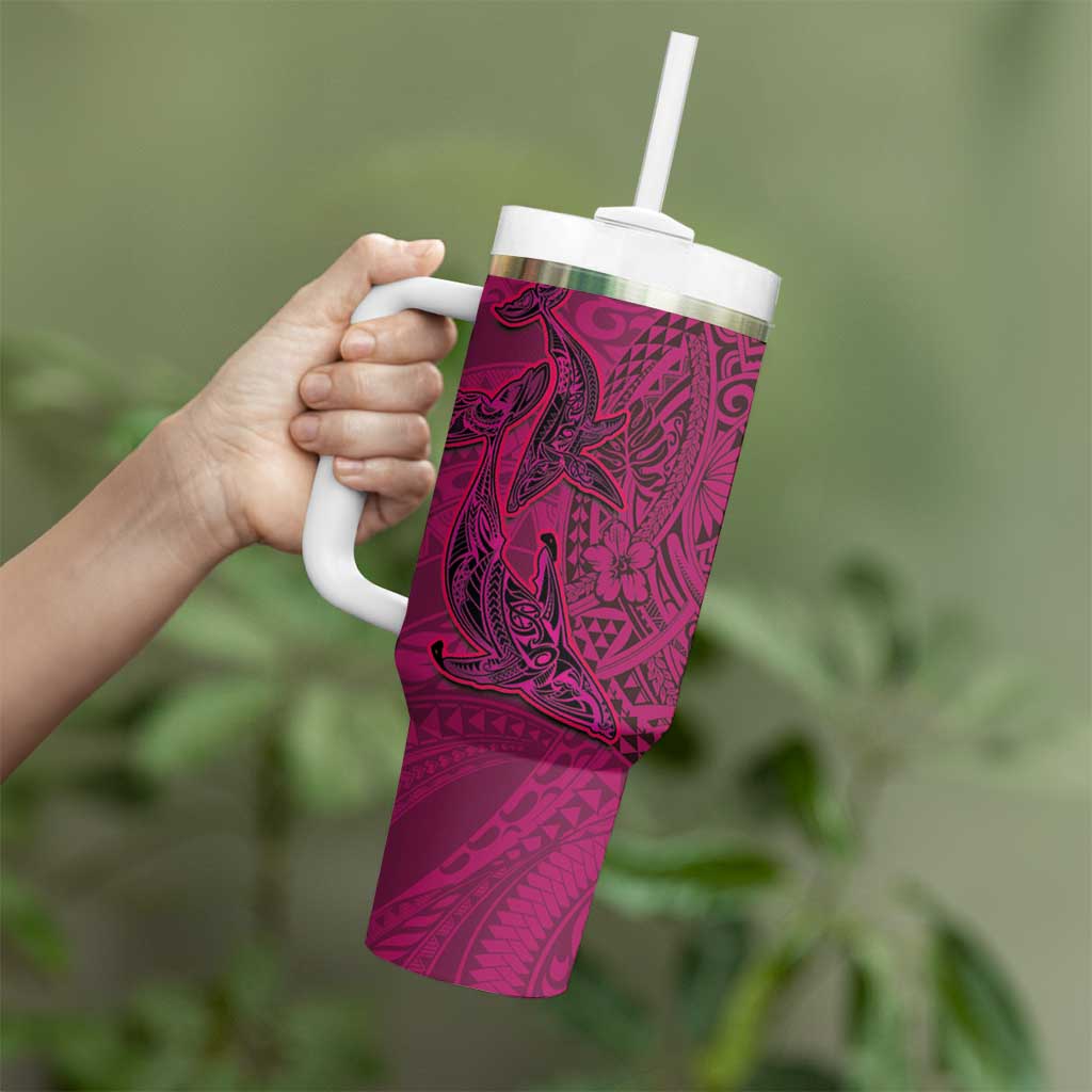 Hawaiian Whales Polynesian Art Motifs Tumbler With Handle Pink Color - Polynesian Pride