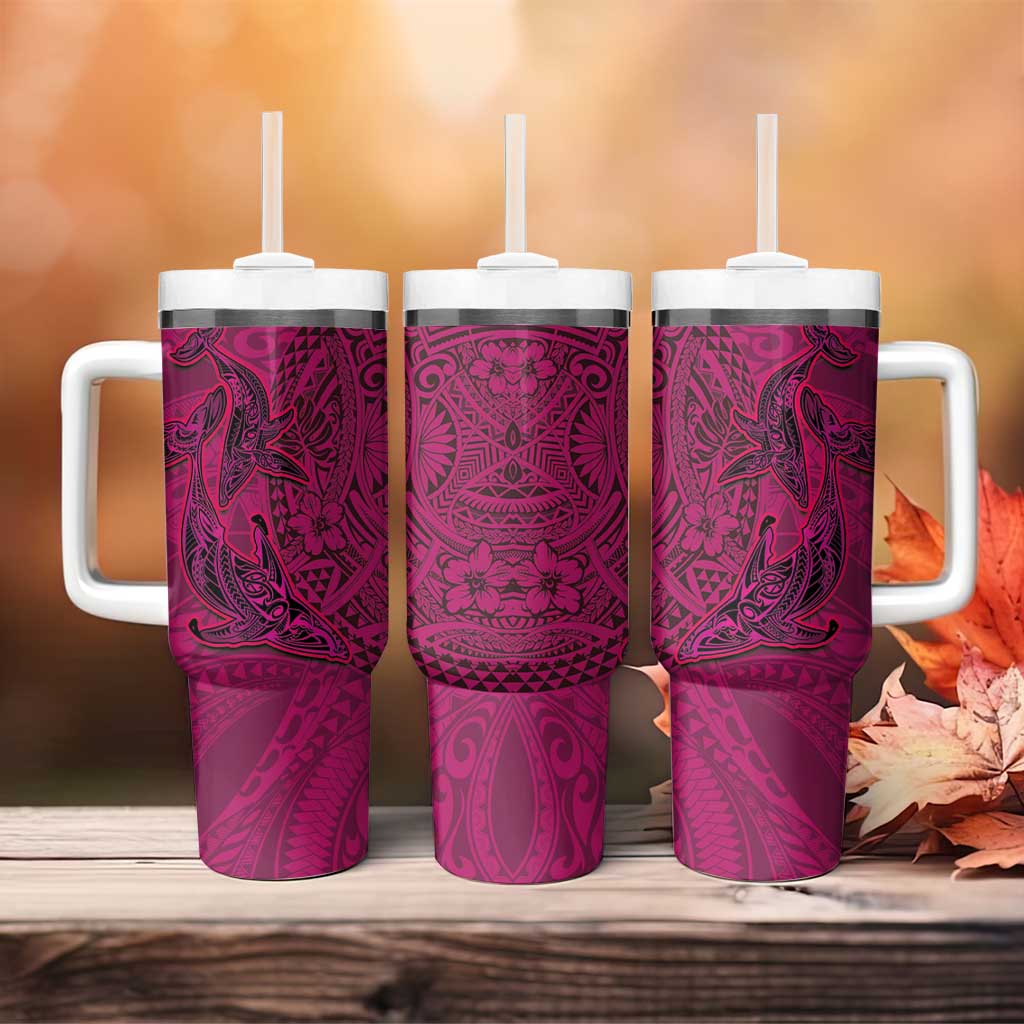 Hawaiian Whales Polynesian Art Motifs Tumbler With Handle Pink Color - Polynesian Pride