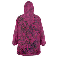 Hawaiian Whales Polynesian Art Motifs Wearable Blanket Hoodie Pink Color - Polynesian Pride