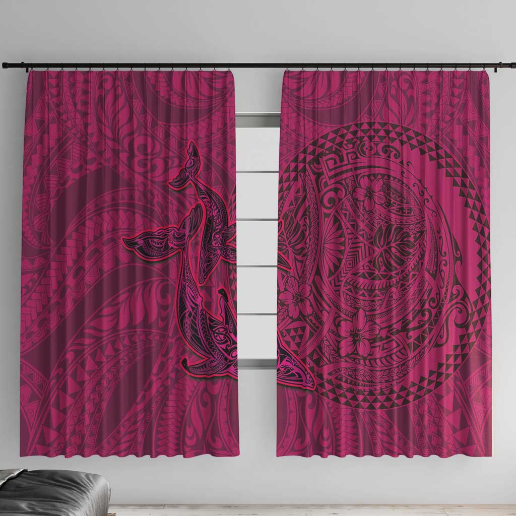 Hawaiian Whales Polynesian Art Motifs Window Curtain Pink Color - Polynesian Pride