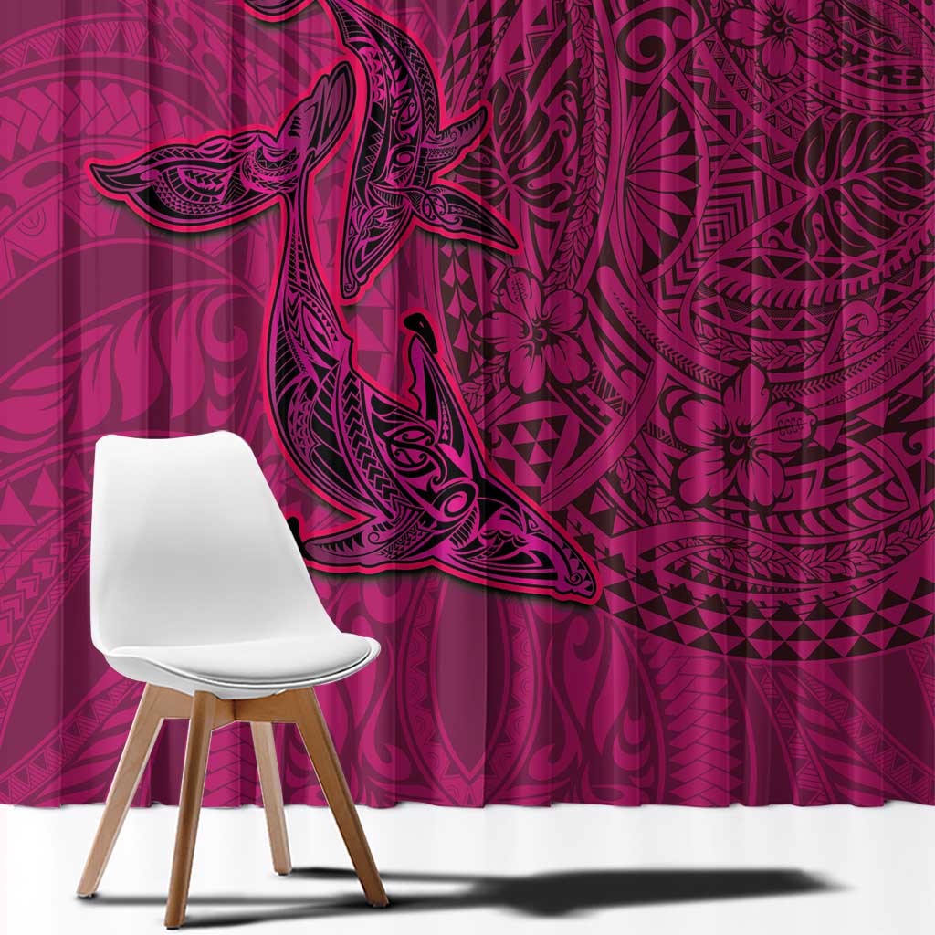 Hawaiian Whales Polynesian Art Motifs Window Curtain Pink Color - Polynesian Pride