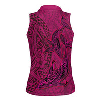 Hawaiian Whales Polynesian Art Motifs Women Sleeveless Polo Shirt Pink Color - Polynesian Pride