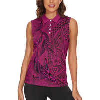 Hawaiian Whales Polynesian Art Motifs Women Sleeveless Polo Shirt Pink Color - Polynesian Pride
