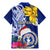 Custom Northern Mariana Islands Christmas Family Matching Mermaid Dress and Hawaiian Shirt Funny Santa Hug Latte Stone Ylang-ylang and Polynesia Pattern Blue LT03 - Polynesian Pride
