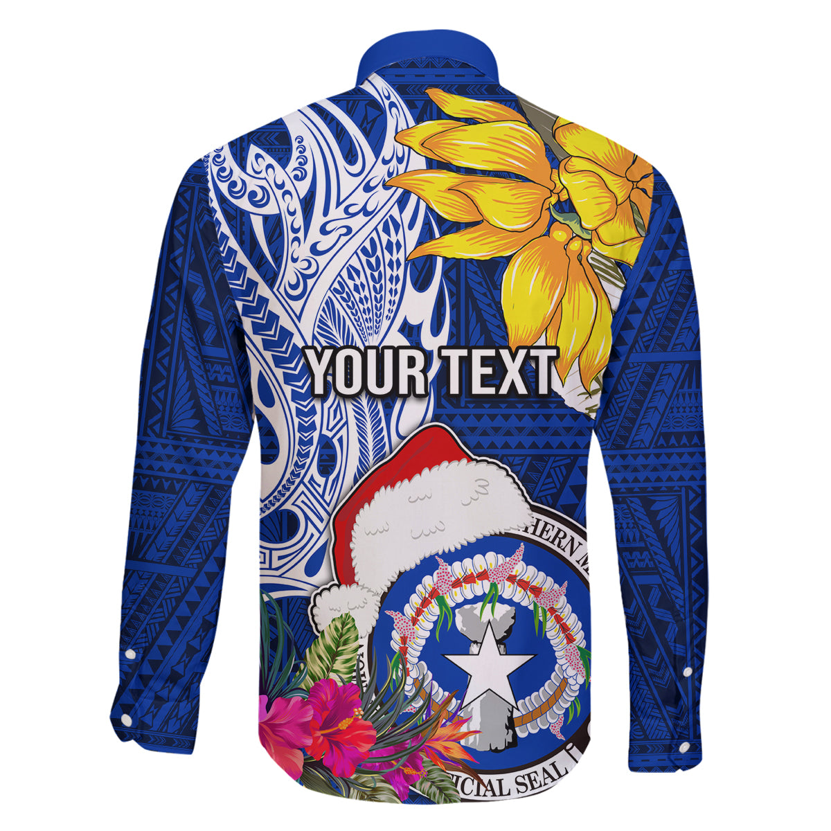 Custom Northern Mariana Islands Christmas Family Matching Puletasi Dress and Hawaiian Shirt Funny Santa Hug Latte Stone Ylang-ylang and Polynesia Pattern Blue LT03 - Polynesian Pride