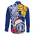 Custom Northern Mariana Islands Christmas Family Matching Puletasi Dress and Hawaiian Shirt Funny Santa Hug Latte Stone Ylang-ylang and Polynesia Pattern Blue LT03 - Polynesian Pride