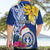 Custom Northern Mariana Islands Christmas Hawaiian Shirt Funny Santa Hug Latte Stone Ylang-ylang and Polynesia Pattern Blue LT03 - Polynesian Pride