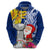 Custom Northern Mariana Islands Christmas Hoodie Funny Santa Hug Latte Stone Ylang-ylang and Polynesia Pattern Blue LT03 - Polynesian Pride