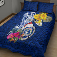 Custom Northern Mariana Islands Christmas Quilt Bed Set Funny Santa Hug Latte Stone Ylang-ylang and Polynesia Pattern Blue LT03 - Polynesian Pride