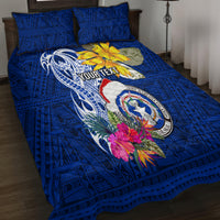 Custom Northern Mariana Islands Christmas Quilt Bed Set Funny Santa Hug Latte Stone Ylang-ylang and Polynesia Pattern Blue LT03 - Polynesian Pride