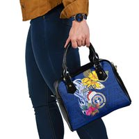 Custom Northern Mariana Islands Christmas Shoulder Handbag Funny Santa Hug Latte Stone Ylang-ylang and Polynesia Pattern Blue LT03 - Polynesian Pride