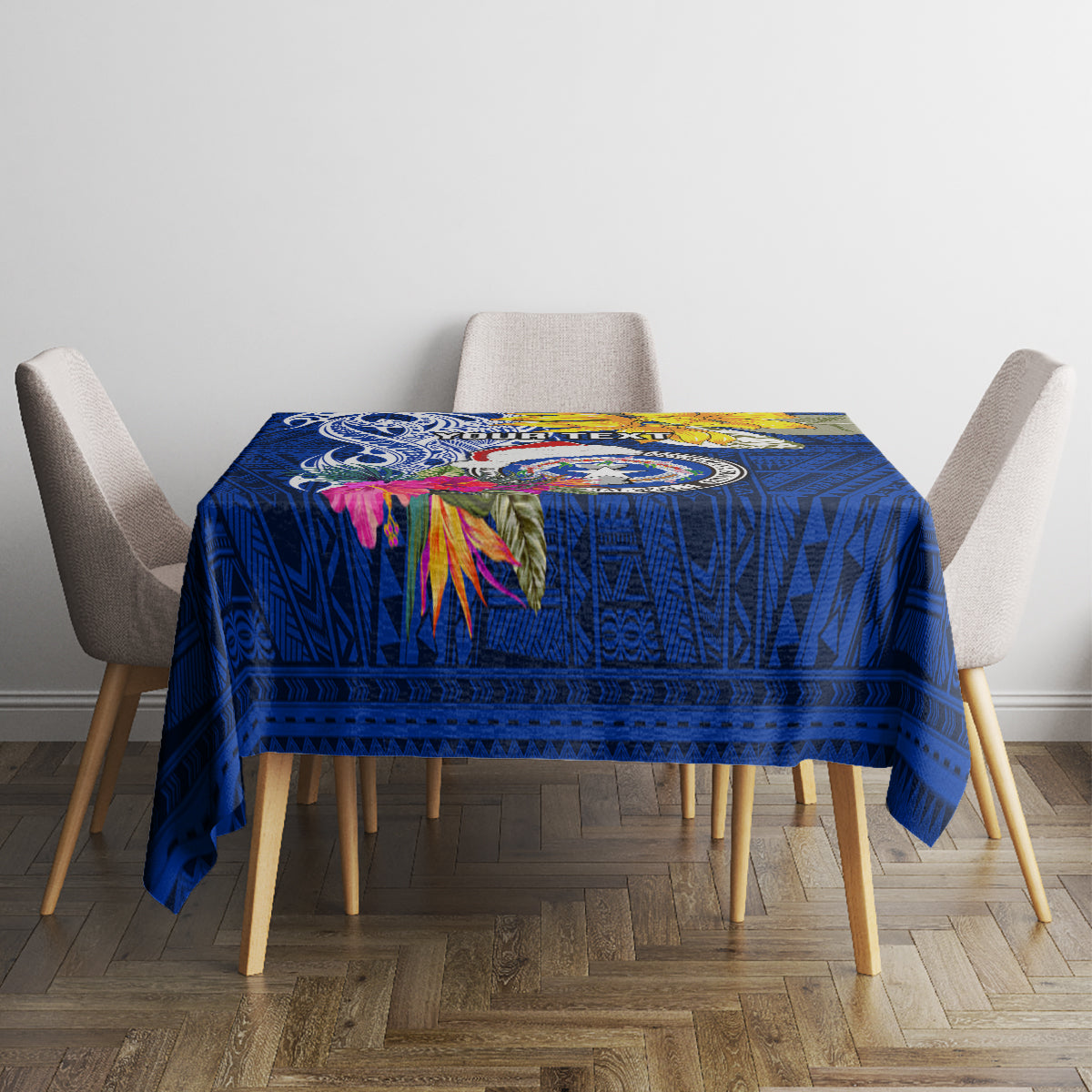 Custom Northern Mariana Islands Christmas Tablecloth Funny Santa Hug Latte Stone Ylang-ylang and Polynesia Pattern Blue LT03 - Polynesian Pride