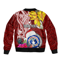 Custom Northern Mariana Islands Christmas Bomber Jacket Funny Santa Hug Latte Stone Ylang-ylang and Polynesia Pattern Red LT03 - Polynesian Pride